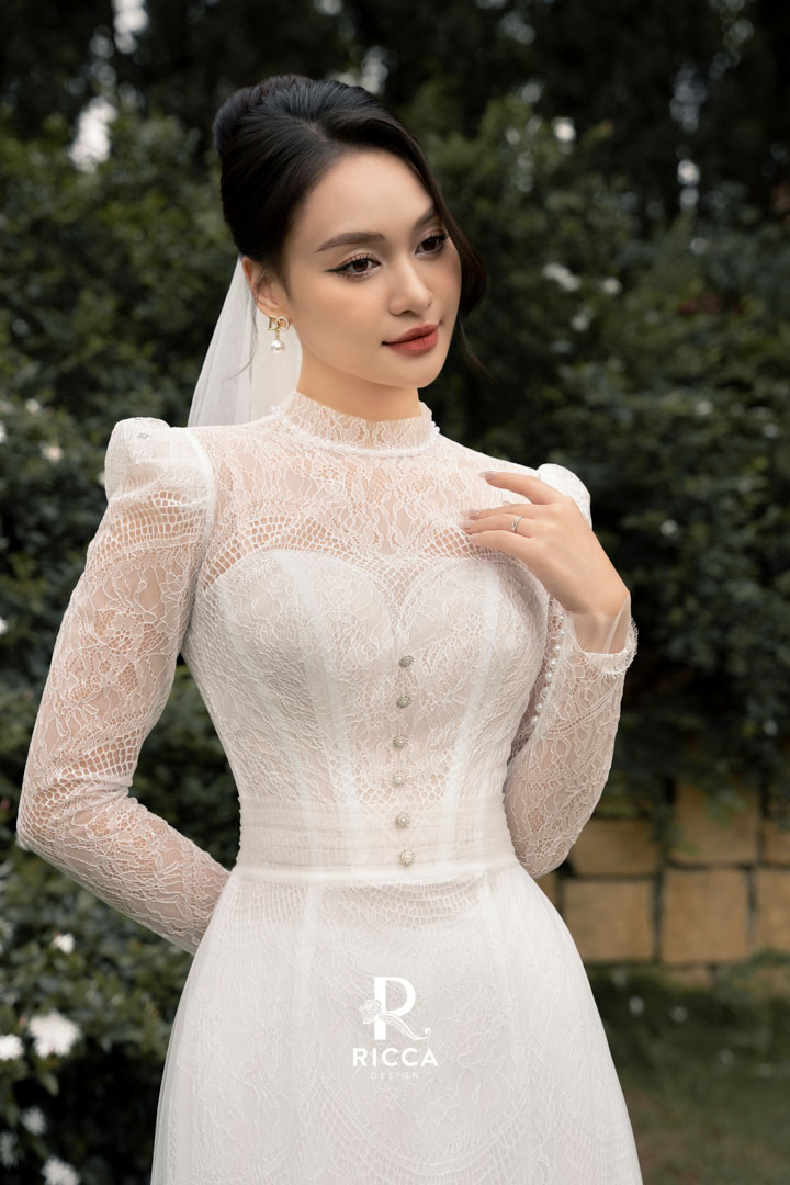 Chuyên cho thuê, may mua áo dài cô dâu, chú rể, áo dài mẹ sui ao dai trang cach tan co dau rcd01 1
