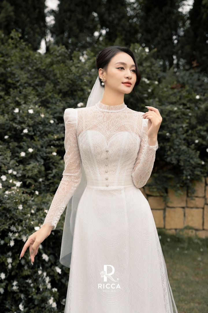 Chuyên cho thuê, may mua áo dài cô dâu, chú rể, áo dài mẹ sui ao dai trang cach tan co dau rcd01 3