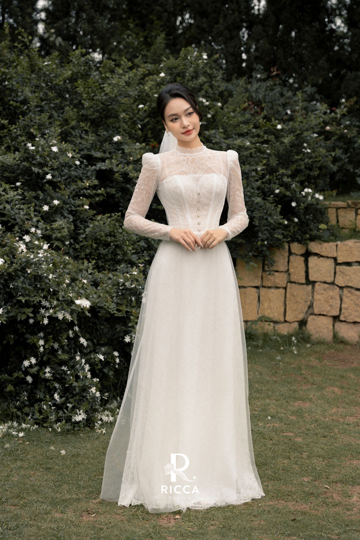 Chuyên cho thuê, may mua áo dài cô dâu, chú rể, áo dài mẹ sui ao dai trang cach tan co dau rcd01