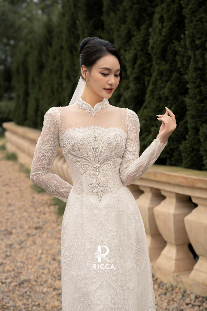 Chuyên cho thuê, may mua áo dài cô dâu, chú rể, áo dài mẹ sui ao dai trang cach tan co dau rcd09 2