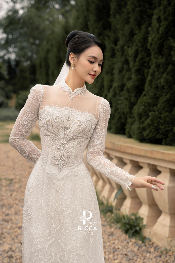 Chuyên cho thuê, may mua áo dài cô dâu, chú rể, áo dài mẹ sui ao dai trang cach tan co dau rcd09 3