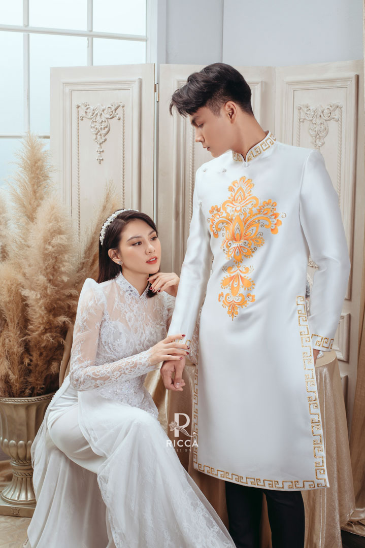 Chuyên cho thuê, may mua áo dài cô dâu, chú rể, áo dài mẹ sui NTC 8235